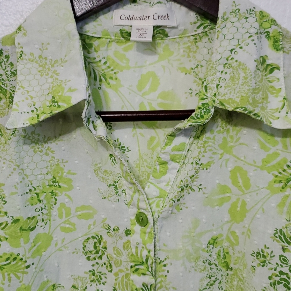 Coldwater Creek Green Floral Swiss Dot 3/4 Sleeve - Picture 11 of 11